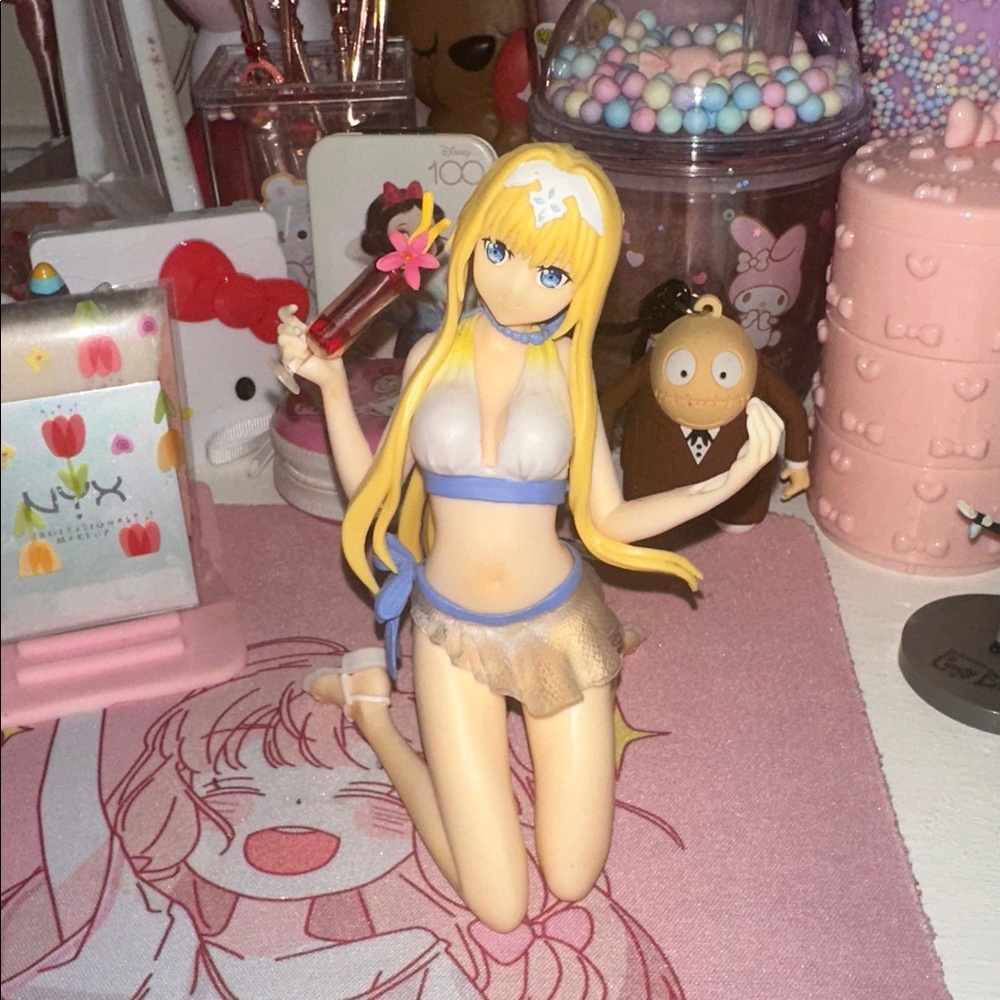 Blonde Anime Bikini Figure Holding Tropical Drink